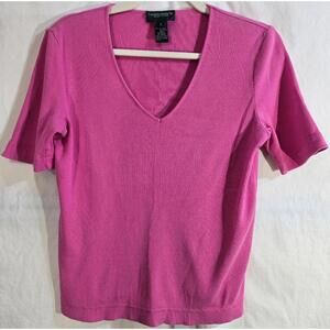 Lauren Jeans Co. Pink Ribbed V-Neck Short Sleeve Top Size S